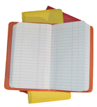 red, yellow and orange heat-sealed poly core tally books